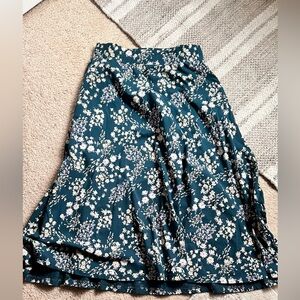 Pact Organic Cotton Teal Floral Midi skirt Women's pockets size large